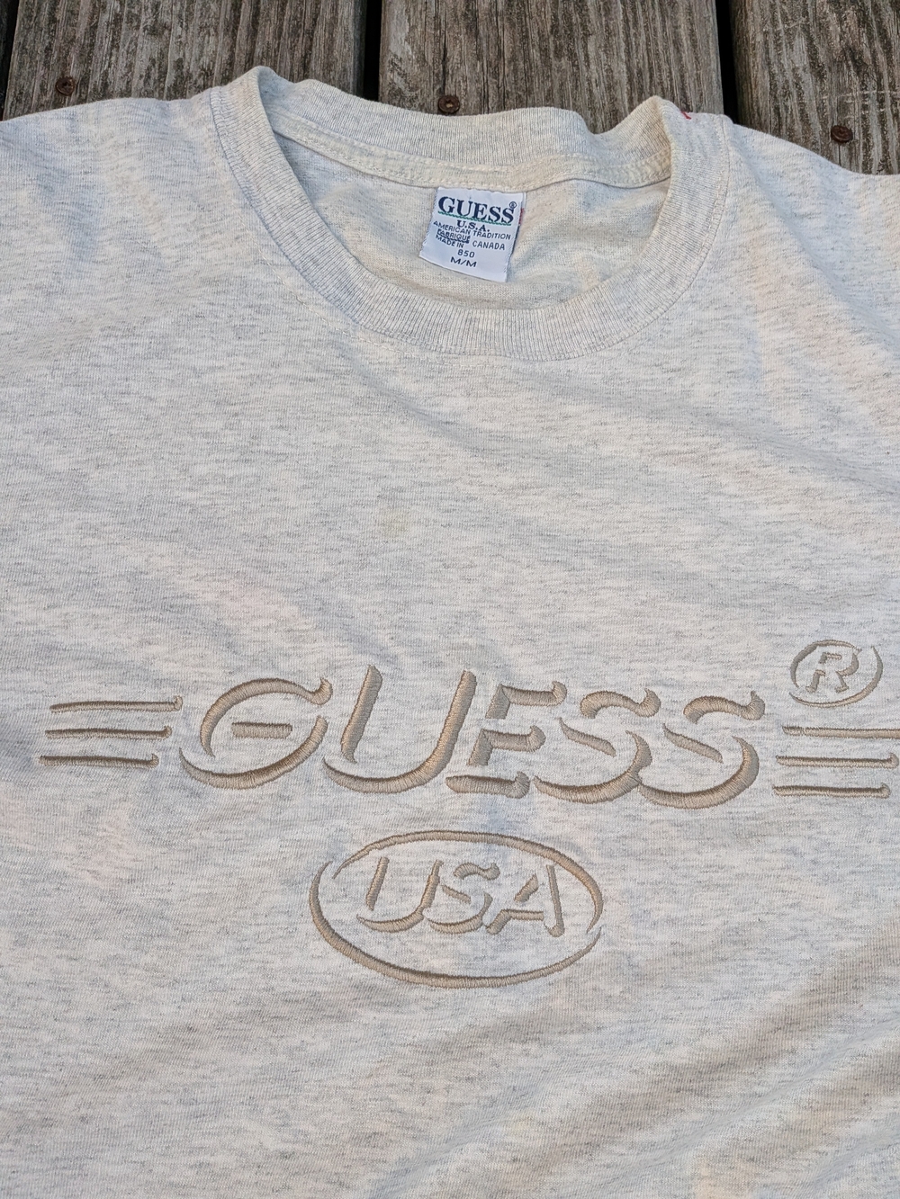 Vintage Early 90's- Guess Men's Crewneck Embroidered Logo Tee